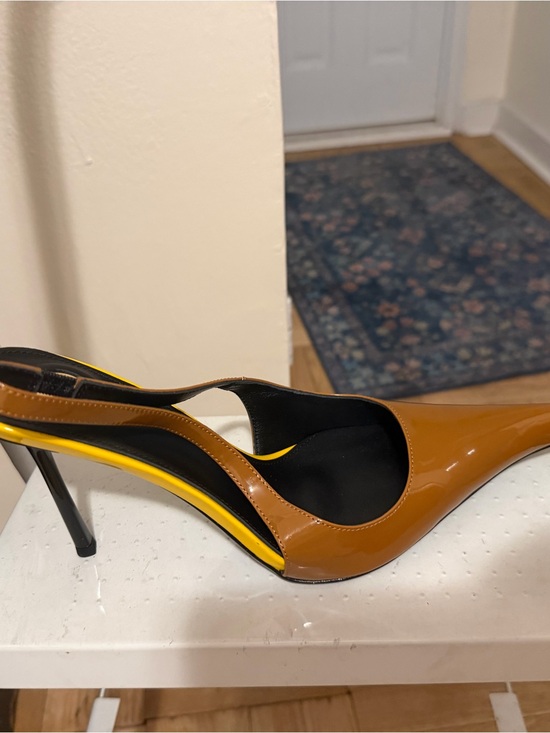 Shoes - Sleek Patent Leather Pointed-Toe Slingback Pump in Cognac